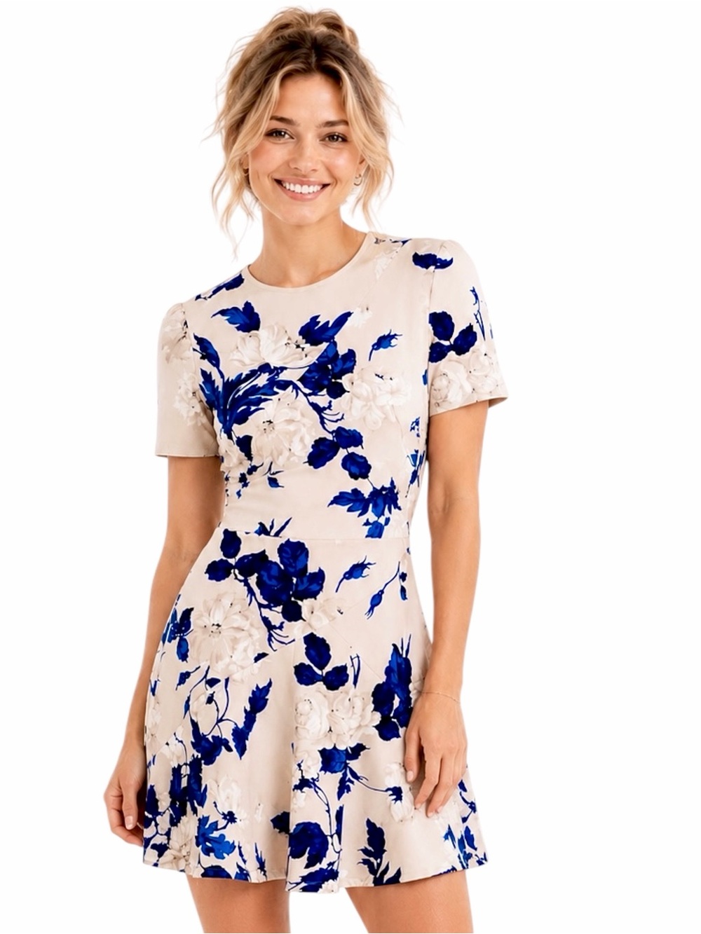 Lover – Mini Dress – Watercolour Scuba Mini Dress – Blue Floral – Sz. XS